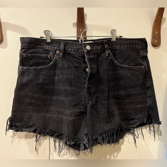 Agolde Parker Black Denim Button Fly Cutoff Shorts Size 32